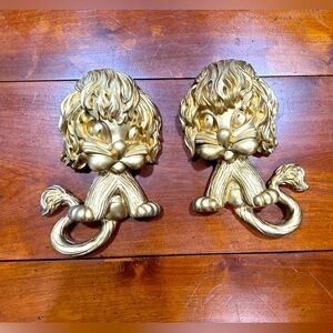 Vintage 1970 Universal Statuary Corp Gold Lion Wall Plaques